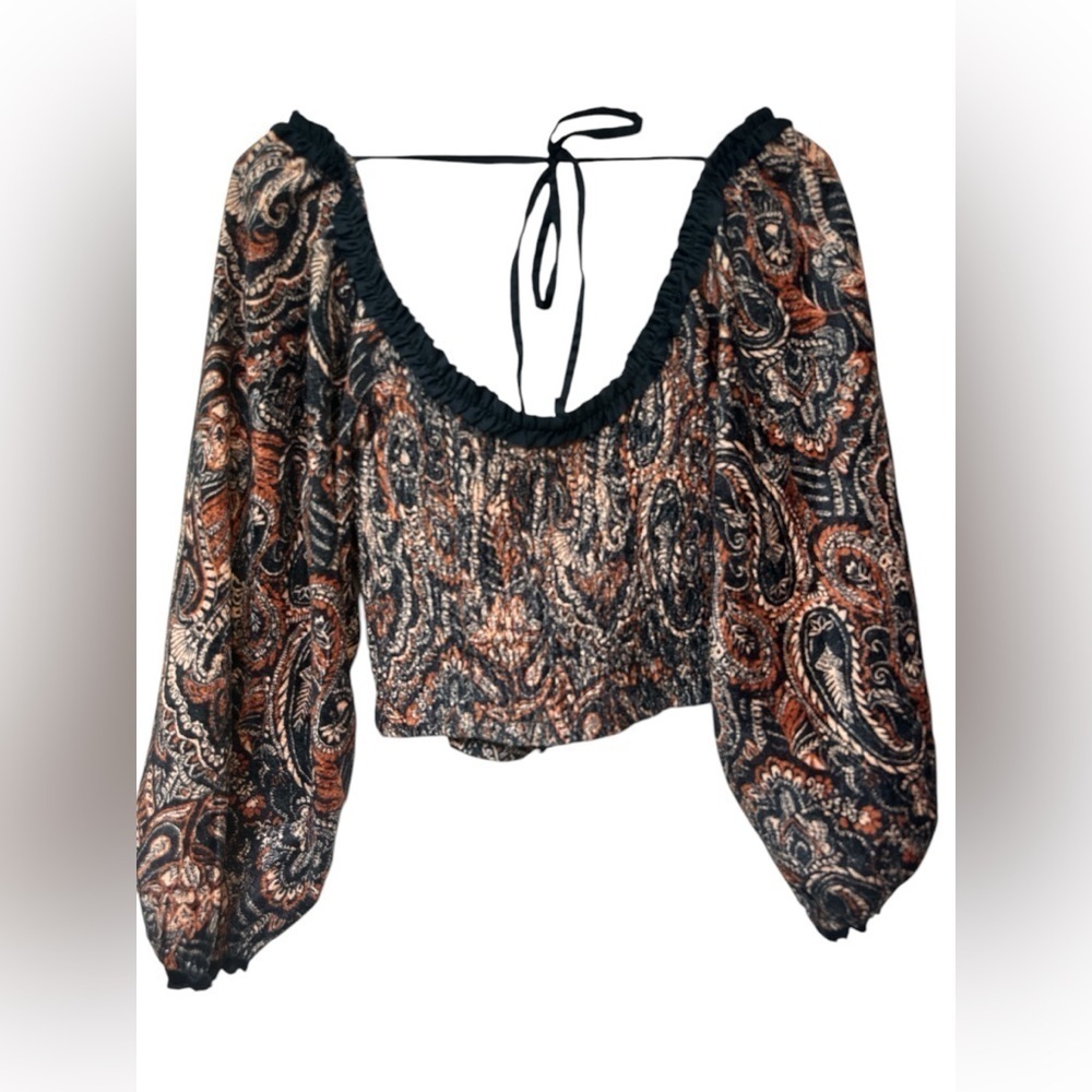 Free People Dare Me VELVET Blouse Women's Black Blouson Sleeve - Picture 2 of 14